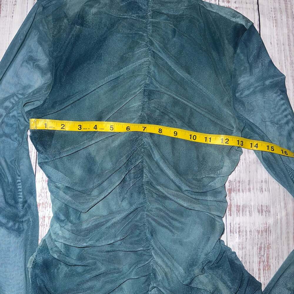 Y2K Sheer Green Ruched Mesh Top Dark Academia Fairycore Blouse-M - Picture 5 of 8